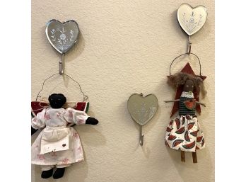 Handmade Cinnamon Stick & Fabric Dolls With Mirrored Heart Hangers