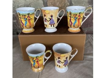Set Of (5) Decorative Heritage By Jay & Son Ceramic Mugs