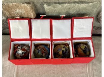 (4) Inside Painted Glass Ornaments With Original Boxes & Tags