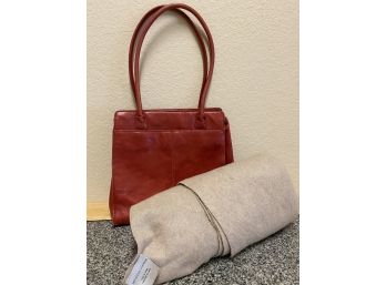 Hobo International Red Leather Handbag With Restoration Hardware Tan Cashmere Throw