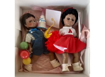 (2) Miniature Madame Alexander Dolls With Boxes/accessories Including Cheerleader