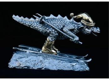 Dragon On Skis From The Animal Shoes Series Pewter Sculpture By Michael Ricker, Hallmark Casting 1 (CoA)