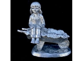 Girl In Wheel Barrow From The Annual Eggs Series Pewter Sculpture By Michael Ricker, Hallmark Casting 1 (CoA)