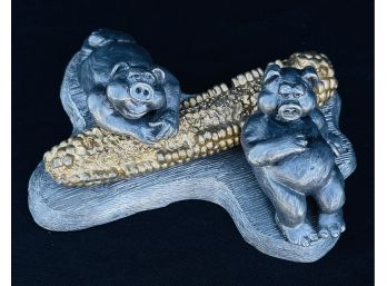 Pigs On Corn From The Animal Cartoon Series Pewter Sculpture By Michael Ricker, Hallmark Casting 1 (CoA)