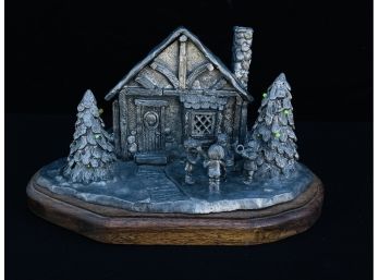 Cottage From Santa Ville Series Pewter Sculpture By Michael Ricker, No Certificate Of Authenticity