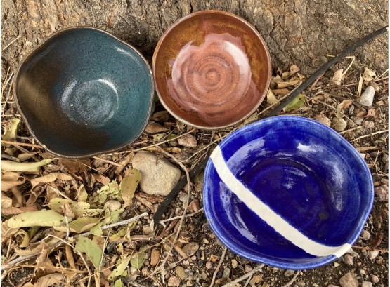 3 Signed Glazed Handmade Bowls #1