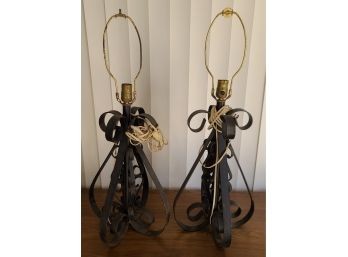 Two Vintage Wrought Iron Lamps, Shades Not Included