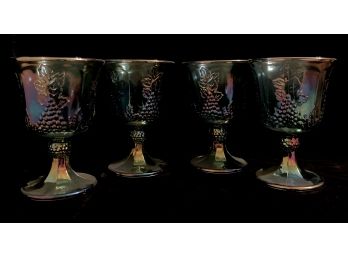 Indiana Carnival Glass Iridescent Purple Blue And Gold Goblets