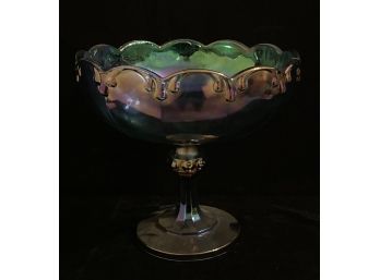 Indiana Carnival Glass Iridescent Purple Blue And Gold Pedestal Bowl