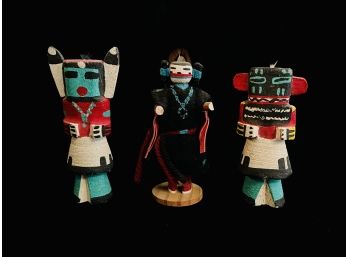 Trio Of Miniature Kachina Dolls, 2 Of Them Hopi