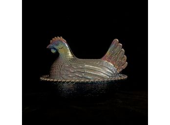 Vintage Indiana Carnival Glass Hen Covered Bowl