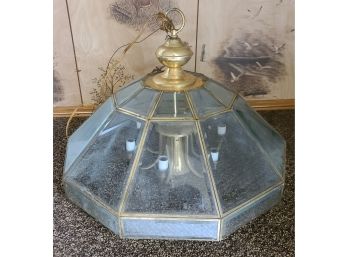 Vintage Beveled Glass & Brass Large Hanging Chandelier