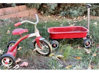 Miniature Roadmaster Tricycle With A Little Red Wagon