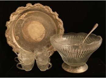 Punch Set, With Plate, Ladle, Cups And Bowl