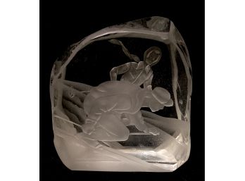 RM Yates '73 Signed Carved/Etched Crystal Art