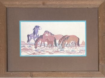 Horses Painting Signed By Woody Crumbo