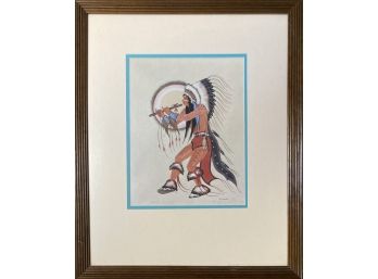 Flute Dancer Artwork, Signed By Woody Crumbo