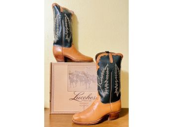 Luchesse Ostrich Skin Stove Pipe Green And Orange Western Boots