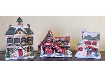 2 Porcelain Houses And The Bear Inn Christmas Village Houses