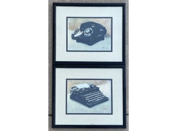 Framed Phone And Typewriter Artworks
