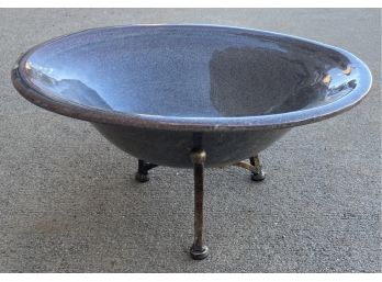 Large Glazed Decorative Bowl With Stand