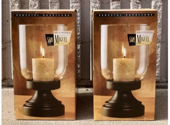 Pair Of Pedestal Hurricane Wellington By San Miguel Candle Lamp