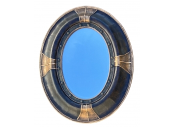 Leather Look Oval Mirror