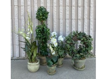 Faux Plant Lot, Including Phalaenopsis And Brassavola Orchids