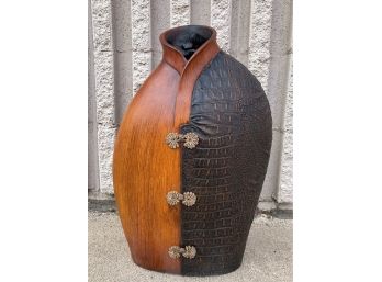 Wood And Crocodile Embossed Vase