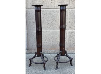 Pair Of Bamboo Style Candleholders