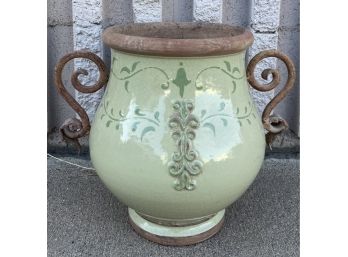 Light Green Glazed Clay Jar With Handles