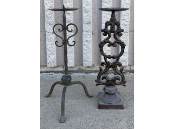 Pair Of Wrought Metal Candle Holders