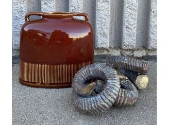 Ceramic Handled Jug With 3 Decorative Horns