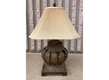 Leaf Work Metal Base Lamp With Fabric Shade