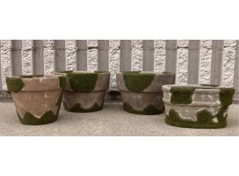 4 Mossy Clay Pots