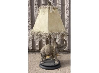 Elephant Base Lamp With Fringed Fabric Shade