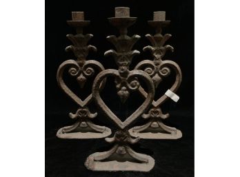 Trio Of Iron Heart Shaped Candleholders