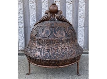 Ornate Lidded Container With Footed Metal Base