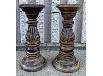 Pair Of Wood Candle Holders