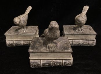 Trio Of Birds Perched On Books Figurines 1 Of 2