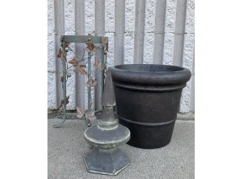 Large Planter With Two Decorative Items