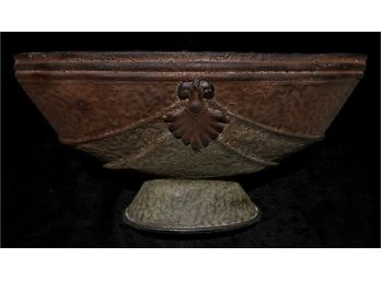 Metal Pedestal Bowl With Acanthus Leaf Accent