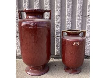 Pair Of Red Glazed Handled Vases