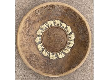 Large Decorative Plate With Elephant Relieve Accents