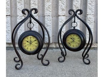 Pair Of Metal Hanging Clocks