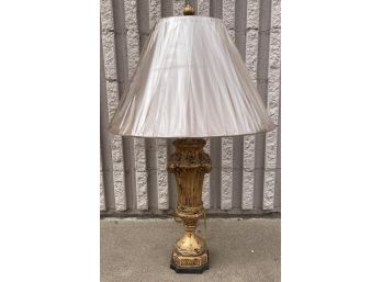 Gold Tone Ornate Base Lamp With Fabric Shade
