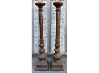 Pair Of Tall Wood Candle Holders