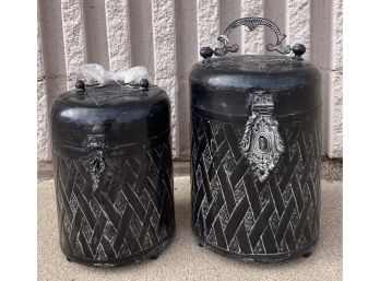 Pair Of Vintage Metal Containers With Locking Lid And Handle