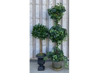 Pair Of Faux Topiaries, One With Ivy