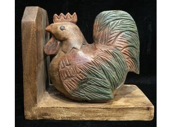 Rustic Wood Rooster Single Bookend